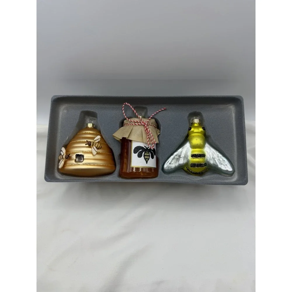 Martha Stewart Set of 2 Glass Plastic Ornaments Bee Jar